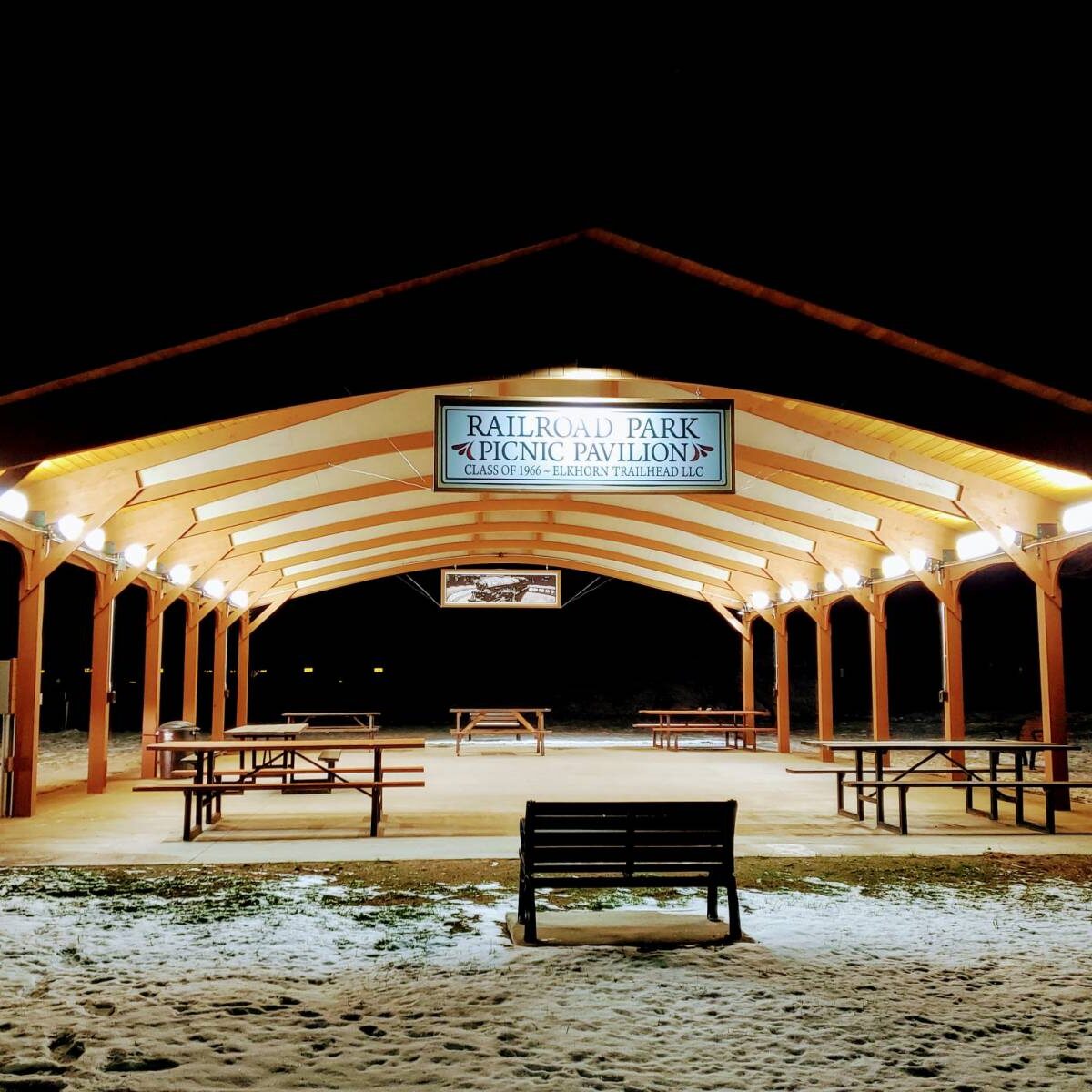 Railroad Park Pavilion at night